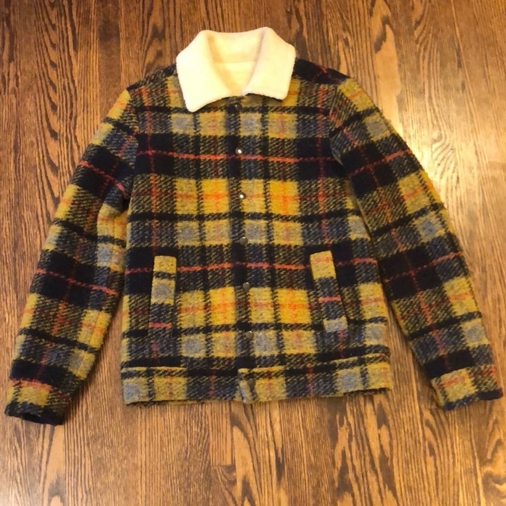 Scotch & Soda Plaid Wool-Blend Jacket with Cream Sherpa Collar 🇮🇹